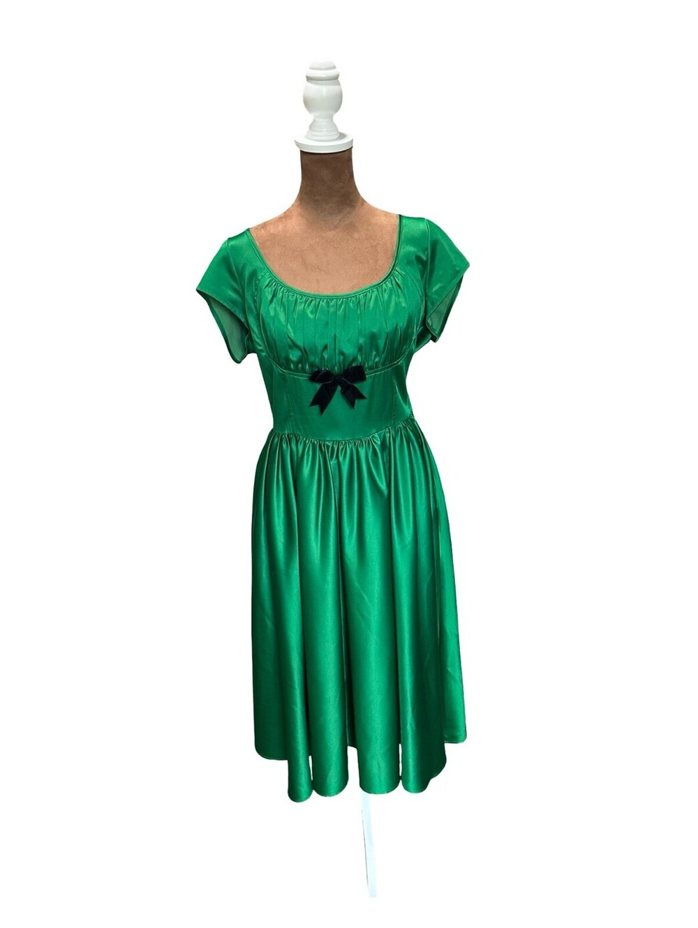 Pinup Couture Women's L Satin Swing Midi Dress Green Retro 50s Rockabilly